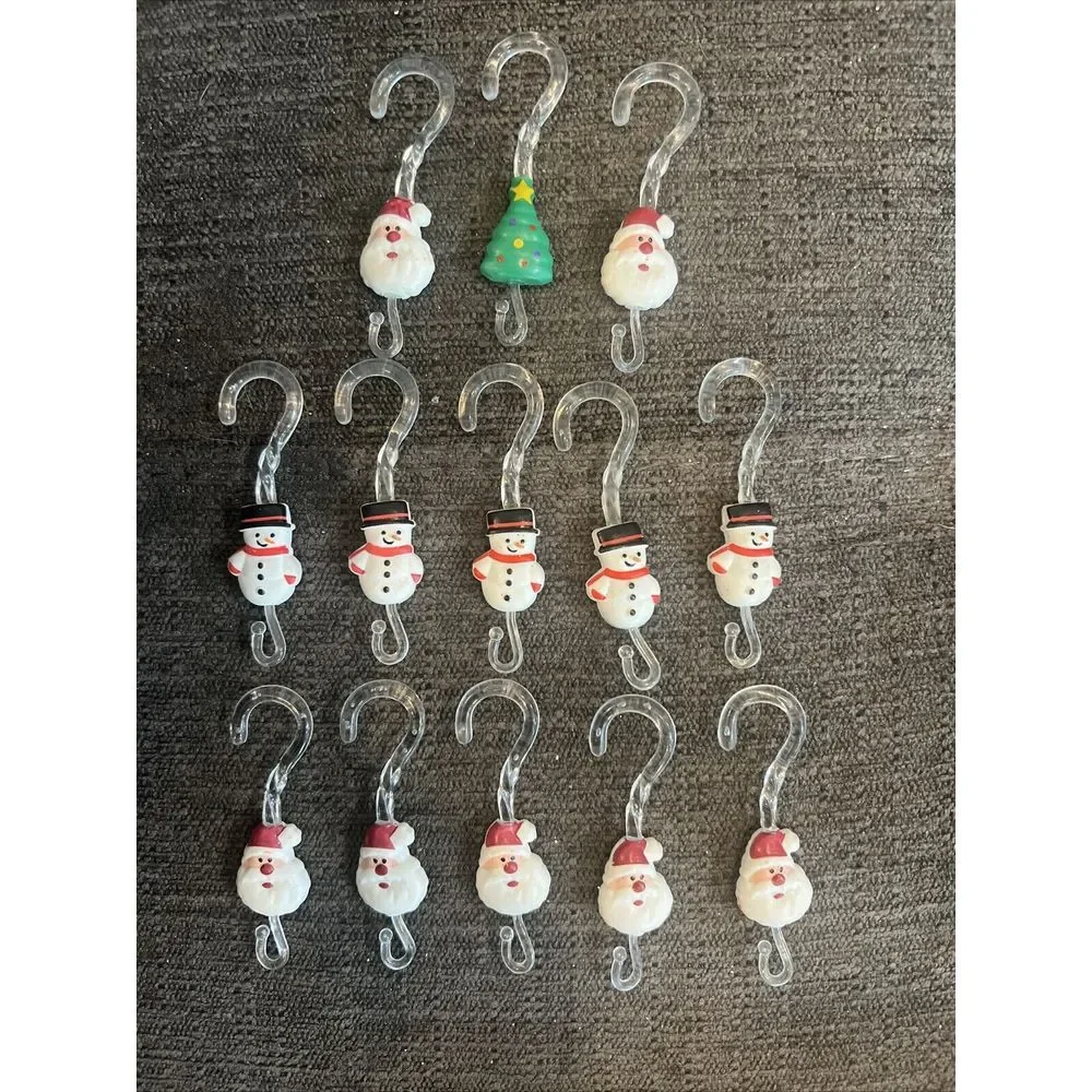 Vintage Christmas Tree Ornament Hangers- 7 Santa's, 5 Snowmen & 1 Christmas Tree
